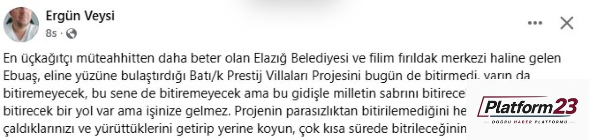 ERGÜN: En üçkağıtçı müteahhitten daha beter olan Elazığ Belediyesi